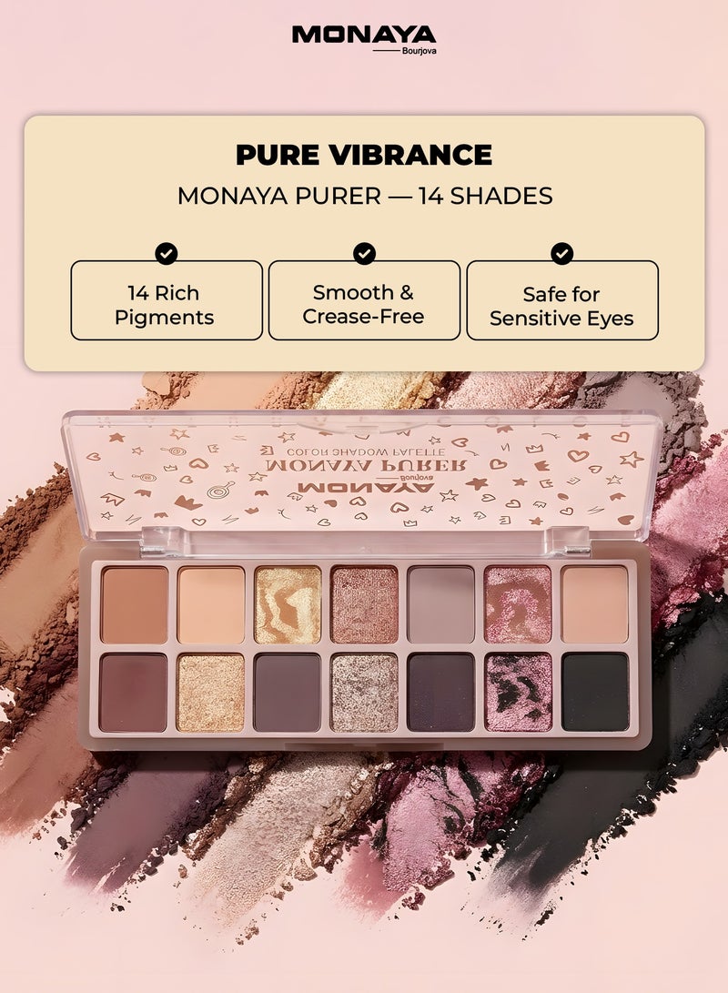 مونايا Purer Palette Y015 - مجموعة ظلال العيون بـ 14 لونًا، صيغة عالية الصبغة وطويلة الأمد، 9 غرام، مثالية لكل لون بشرة - Image 3